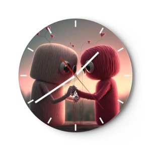 Wanduhr - Glasuhr - Zwei Wollfiguren halten sich im Sonnenuntergang an den Händen - 30x30cm - Jeder darf lieben - Moderne Wanddekoration für Wohnzimmer, Küche und Schlafzimmer ARTTOR
