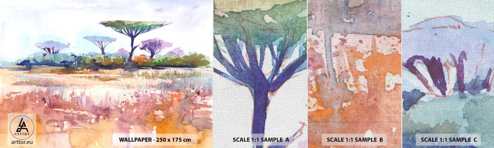 Fototapeten Muster Premium Canvas - Savannah-Farben - Landschaft, Savanne, Afrika - 100x30 cm