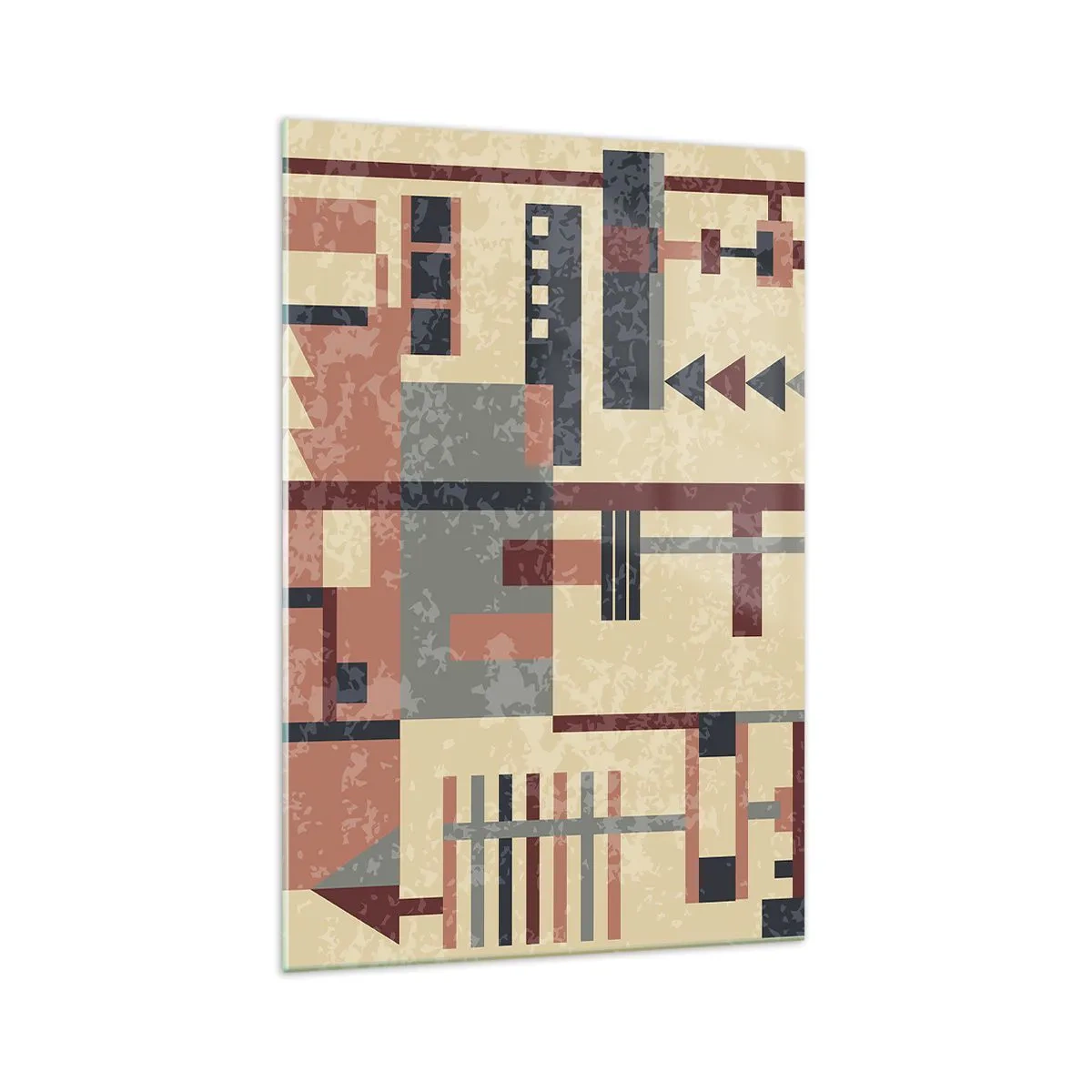Glasbild - Bild auf glas - Geometrisches Muster in Pastelltönen von Beige, Rot und Grau - 70x100cm - Eine Kombination aus Vertikalen und Ebenen - Moderne Wanddekoration für Wohnzimmer und Schlafzimmer ARTTOR