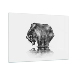 Glasbild - Bild auf glas - Grafik eines Bären, der sich über die Wasseroberfläche beugt - 100x70cm - Schön, jemanden in der Nähe zu sehen - Moderne Wanddekoration für Wohnzimmer und Schlafzimmer ARTTOR