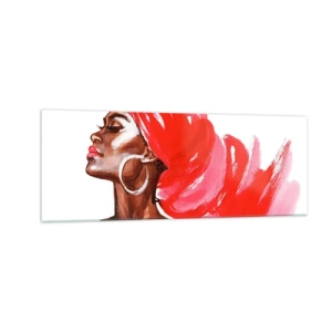 Glasbild - Bild auf glas - Profil einer Frau mit rotem Turban und Ohrringen - 140x50cm - Es weht ein Wind, der die Nase eines Mannes öffnet - Moderne Wanddekoration für Wohnzimmer und Schlafzimmer ARTTOR