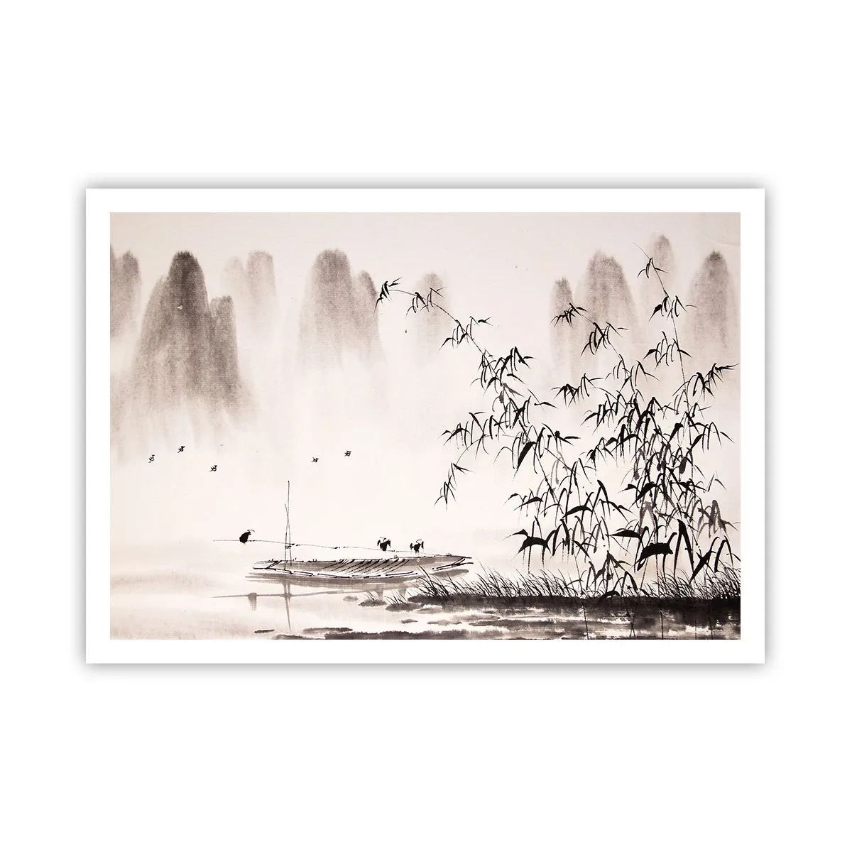 Poster - Eine minimalistische Landschaft im orientalischen Stil - 100x70cm - Die Stille der Reisfelder - Moderne Wanddekoration für Wohnzimmer und Schlafzimmer ARTTOR