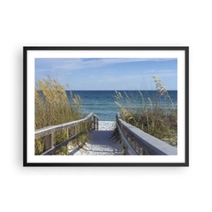 Poster in einem schwarzem Rahmen - Weg zum Strand mit Meerblick - 70x50cm - In der Sonne, im Wind - Moderne Wanddekoration für Wohnzimmer und Schlafzimmer ARTTOR