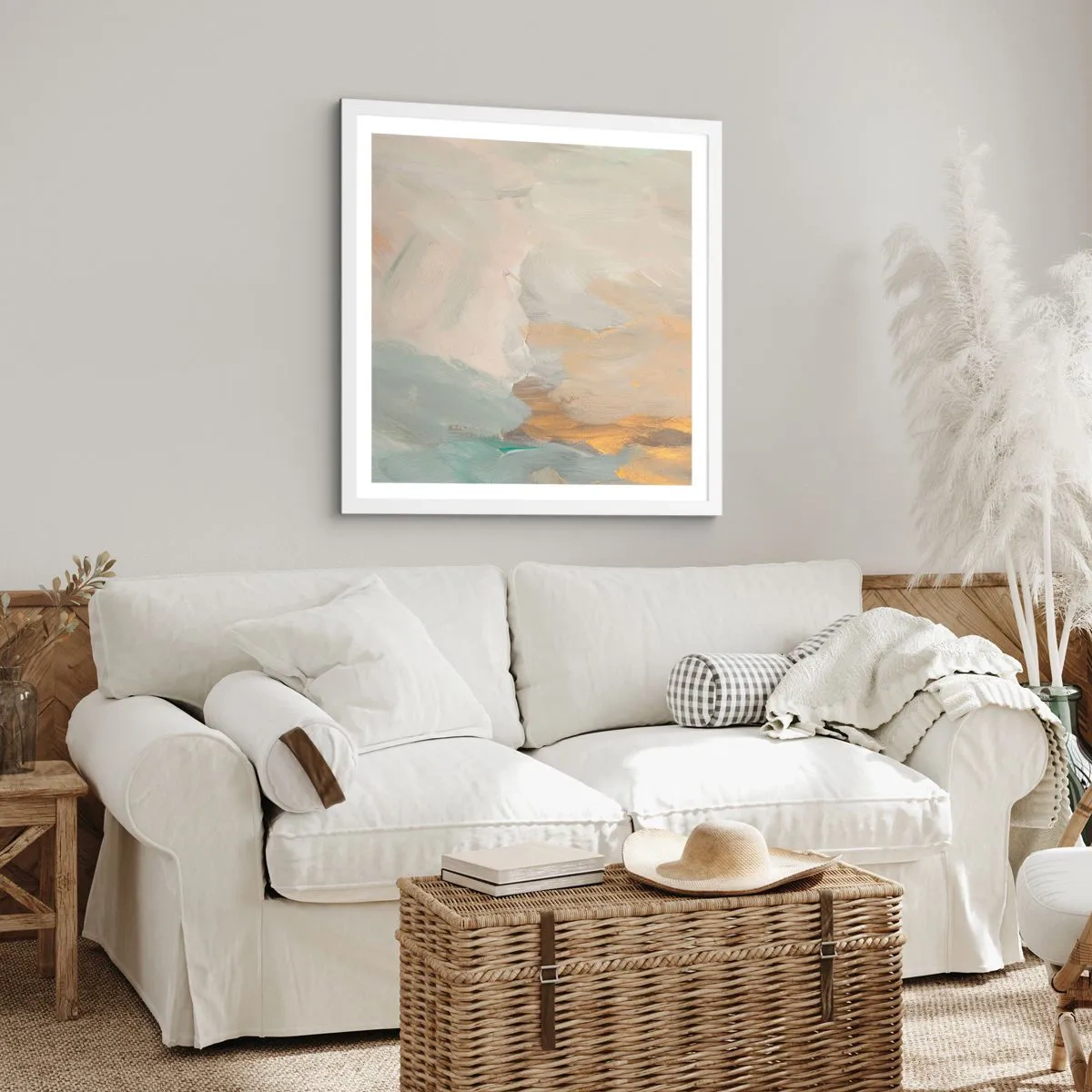 Poster in einem weißen Rahmen - Abstraktion – das Land der Sanftheit - 60x60 cm