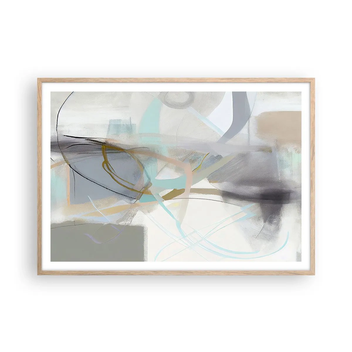 Poster in einem Rahmen aus heller Eiche - Neblige Abstraktion - 100x70 cm