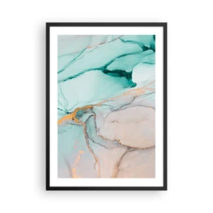 Poster in einem schwarzem Rahmen - Eine abstrakte Komposition in Türkis- und Goldtönen. - 50x70cm - Ein Tanz der Formen und Farben - Moderne Wanddekoration für Wohnzimmer und Schlafzimmer ARTTOR