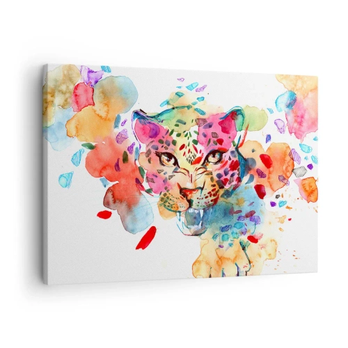 Bild auf Leinwand - Leinwandbild - Abstraktes Porträt eines Leoparden in intensiven Farben - 70x50cm - Die Schöne und das Biest - Moderne Wanddekoration für Wohnzimmer und Schlafzimmer ARTTOR