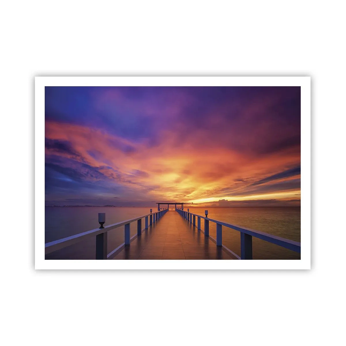 Poster - Ein Steg, der bei Sonnenuntergang aufs Meer hinausführt - 100x70cm - Ohne Ende - Moderne Wanddekoration für Wohnzimmer und Schlafzimmer ARTTOR