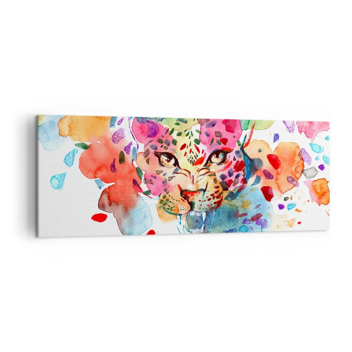 Bild auf Leinwand - Leinwandbild - Abstraktes Porträt eines Leoparden in intensiven Farben - 140x50cm - Die Schöne und das Biest - Moderne Wanddekoration für Wohnzimmer und Schlafzimmer ARTTOR