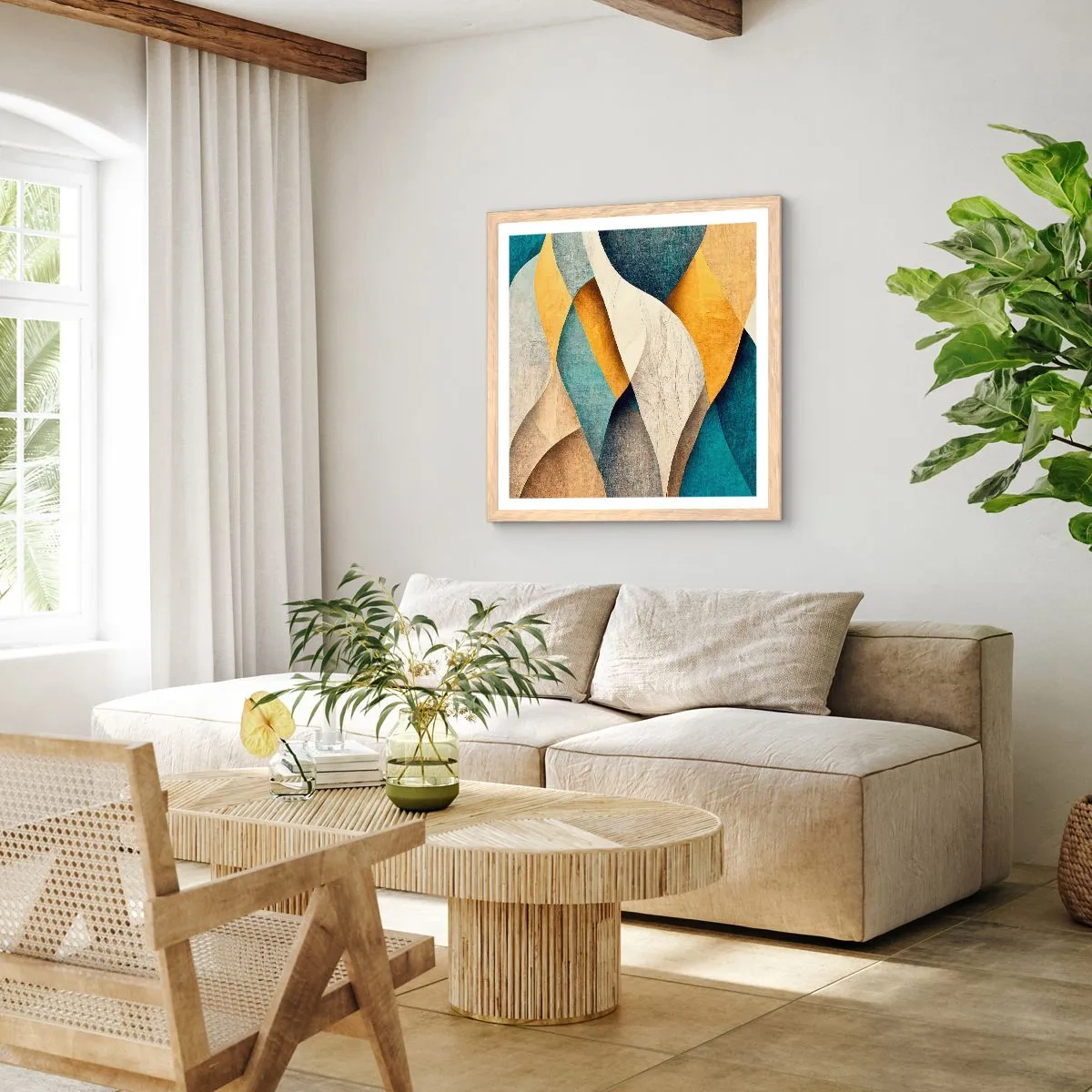Poster in einem Rahmen aus heller Eiche - Rhythmus und Welle - 40x40 cm