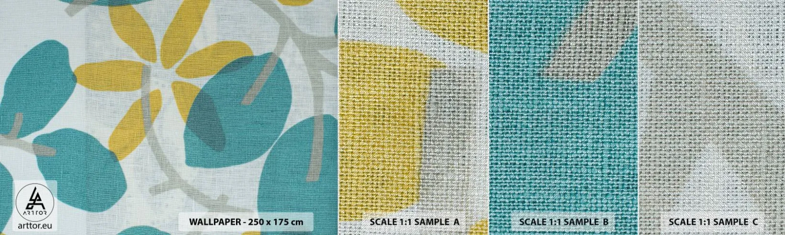 Fototapeten Muster Premium Canvas - Unter den azurblauen Blättern - Boho, Blumen, Minimalismus - 100x30 cm