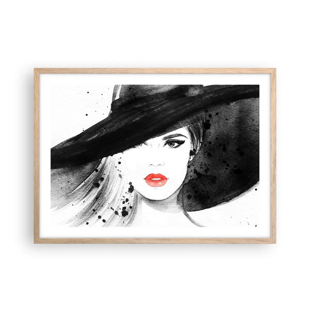 Poster in einem Rahmen aus heller Eiche - Frau in schwarz - 70x50 cm