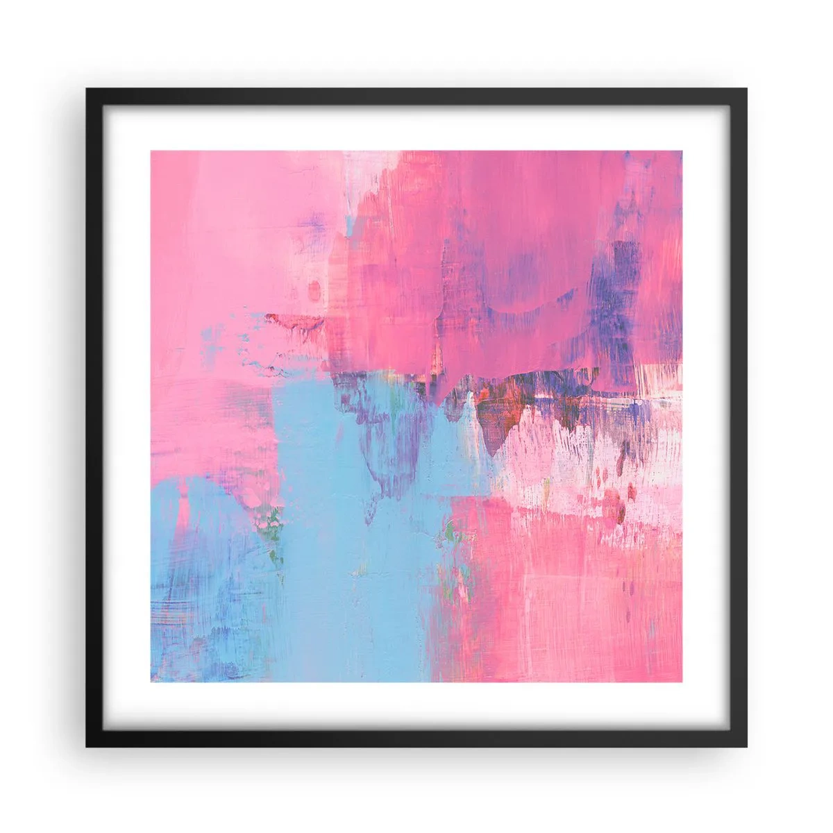 Poster in einem schwarzem Rahmen - Rosa, Blau und eine Prise Licht - 50x50 cm