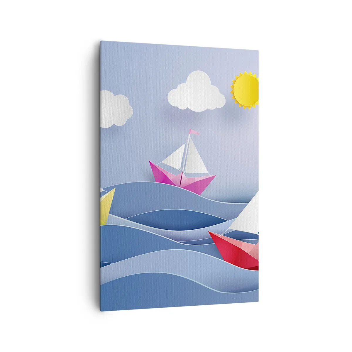 Bild auf Leinwand - Leinwandbild - Bunte Segelboote auf den Wellen an einem sonnigen Tag - 80x120cm - Ach, wie schön ist es, in den Wellen zu schwingen - Moderne Wanddekoration für Wohnzimmer und Schlafzimmer ARTTOR