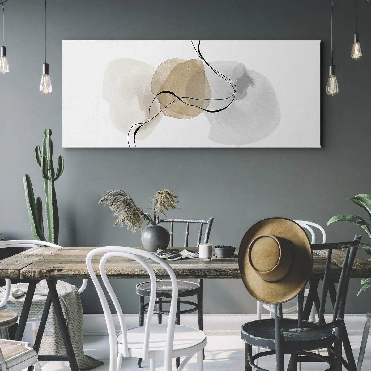 Bild auf Leinwand - Leinwandbild - Minimalistische Abstraktion in Beige- und Grautönen - 160x50cm - Luftperlen - Moderne Wanddekoration für Wohnzimmer und Schlafzimmer ARTTOR