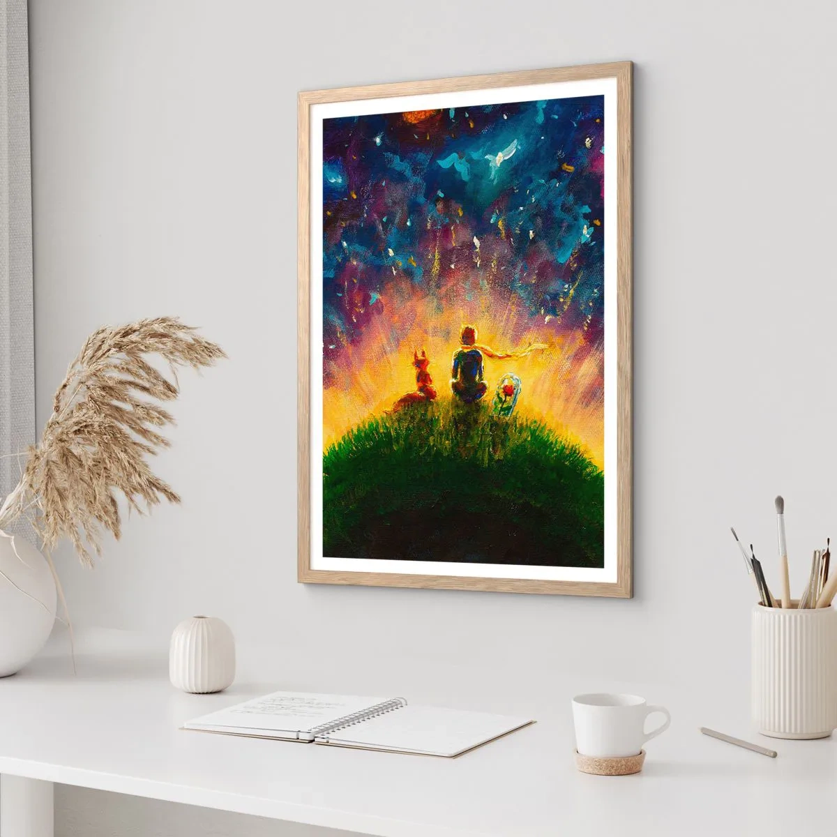 Poster in einem Rahmen aus heller Eiche - Liebe und Freundschaft - die ganze Welt - 30x40 cm