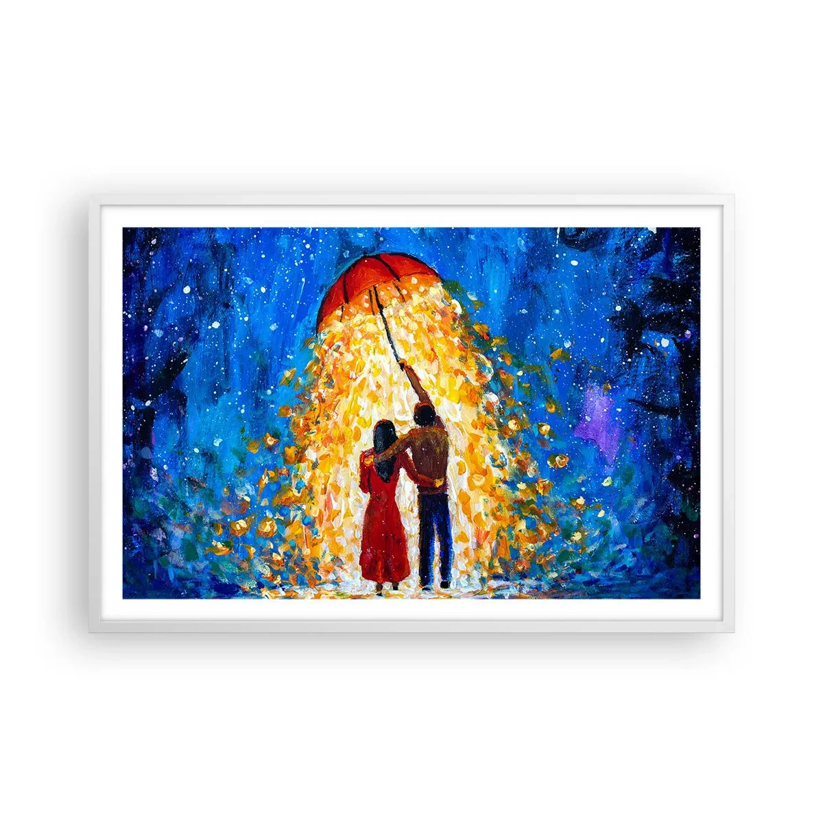 Poster in einem weißen Rahmen - Zauber eines Regenabends? - 91x61 cm