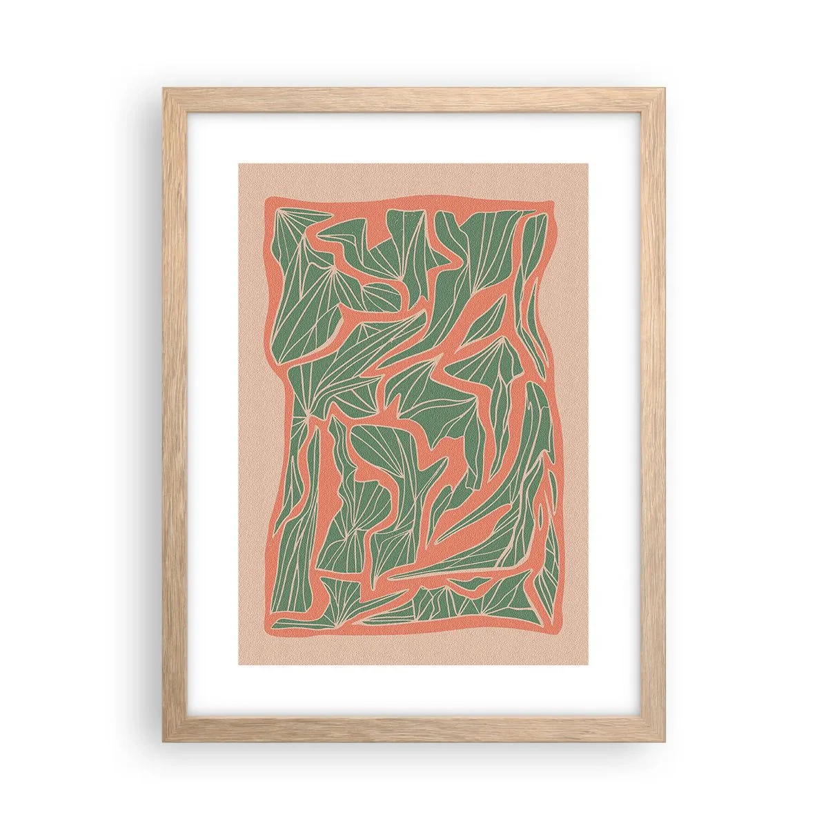 Poster in einem Rahmen aus heller Eiche - Kampf zwischen Korallen und Grün - 30x40 cm