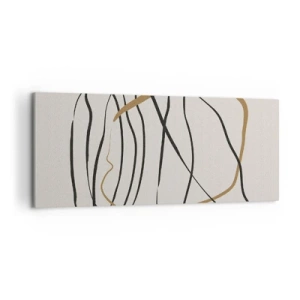 Bild auf Leinwand - Leinwandbild - Künstlerische Linien in Schwarz und Gold auf hellem Hintergrund - 120x50cm - Komposition – Looptanz - Moderne Wanddekoration für Wohnzimmer und Schlafzimmer ARTTOR