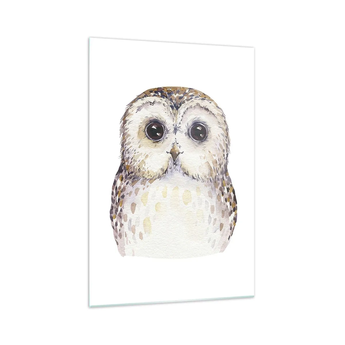 Glasbild - Bild auf glas - Porträt einer Eule auf hellem Hintergrund mit zarten Farben - 70x100cm - Schau mir in die Augen - Moderne Wanddekoration für Wohnzimmer und Schlafzimmer ARTTOR
