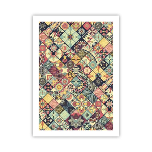 Poster - Buntes Muster im Mosaikstil - 50x70cm - marokkanische Atmosphäre - Moderne Wanddekoration für Wohnzimmer und Schlafzimmer ARTTOR