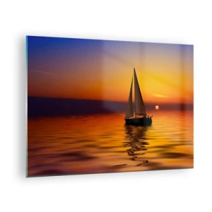 Glasbild - Bild auf glas - Ein Segelboot auf dem Wasser bei Sonnenuntergang - 70x50cm - Wie ruhig es hier in der Abenddämmerung ist... - Moderne Wanddekoration für Wohnzimmer und Schlafzimmer ARTTOR