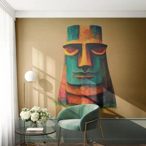 Fototapete Premium Canvas - Bunte Statue von der Osterinsel - 100x70cm - Statuenhaft und sympathisch - Moderne Wanddekoration für Wohnzimmer und Schlafzimmer ARTTOR