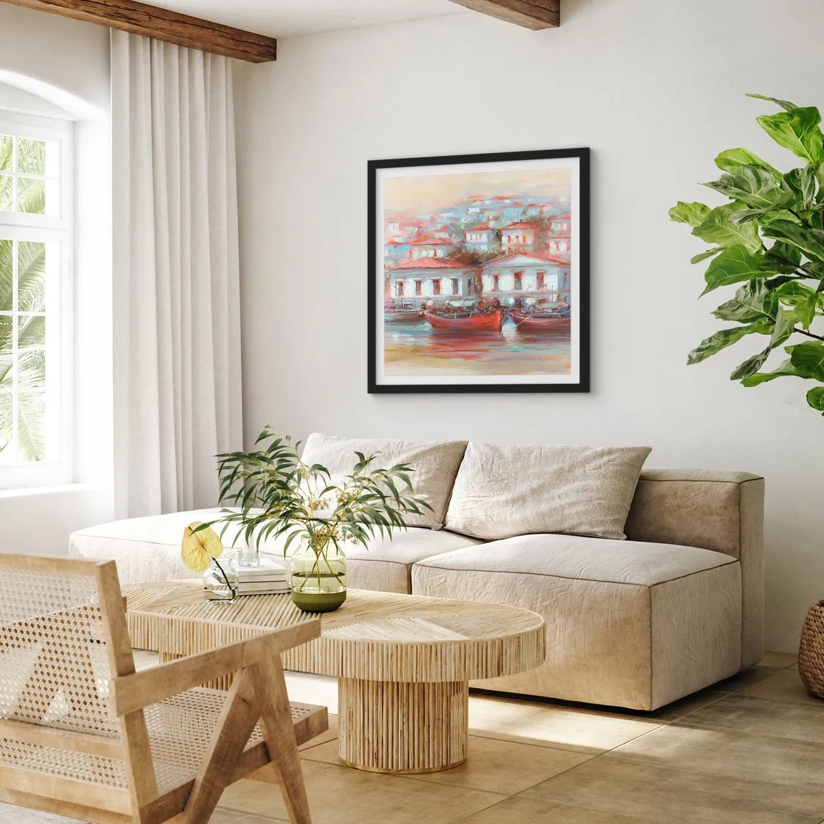 Poster in einem schwarzem Rahmen - Glückliche Stadt - 60x60 cm