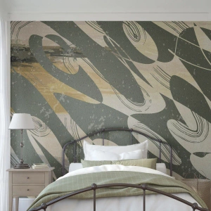 Fototapete Premium Sand - Eine grün-beige Komposition mit dynamischen abstrakten Formen - 100x70cm - Rhythmische Abstraktion - Moderne Wanddekoration für Wohnzimmer und Schlafzimmer ARTTOR