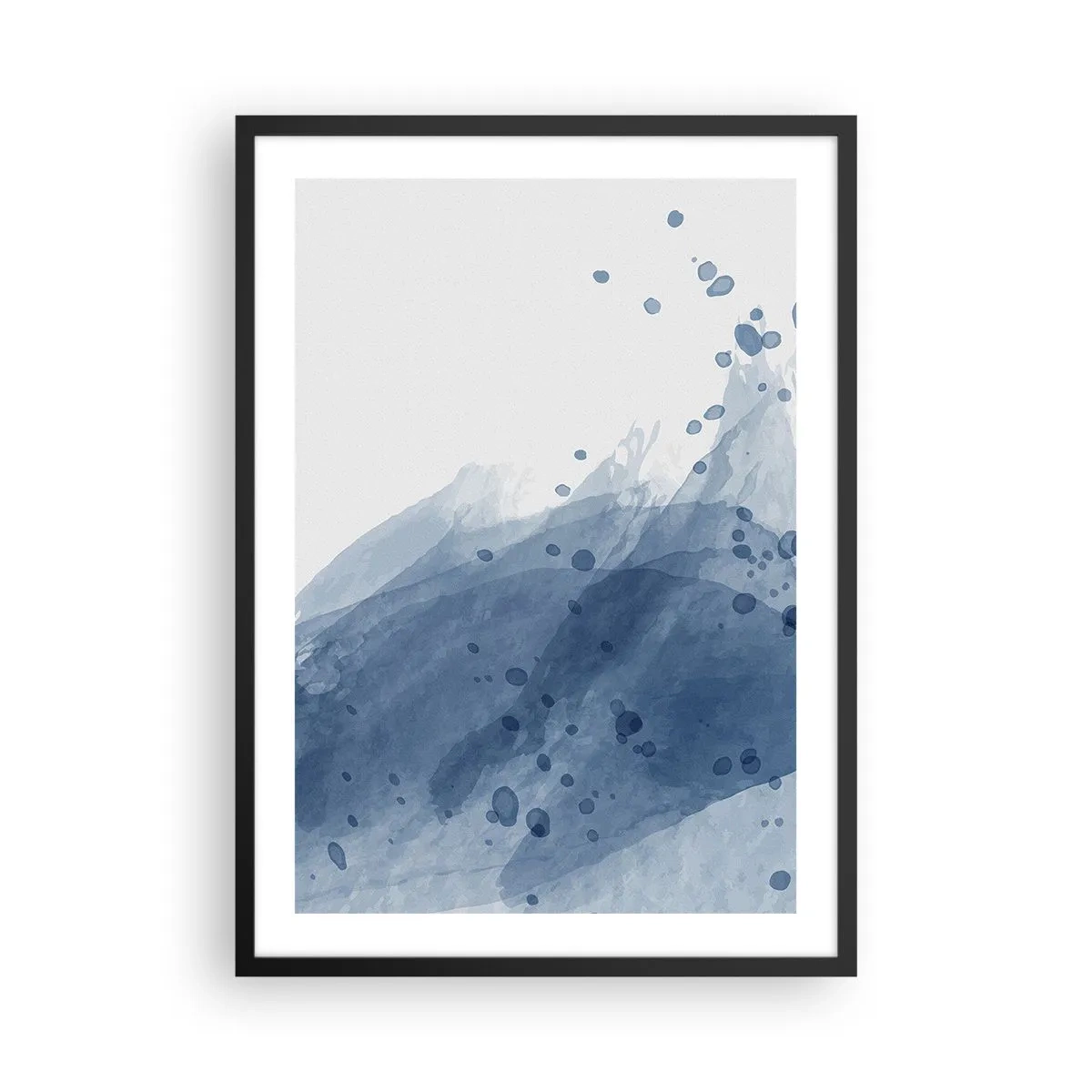 Poster in einem schwarzem Rahmen - Aquarellwellen in Blautönen - 50x70cm - Blauer Tüll - Moderne Wanddekoration für Wohnzimmer und Schlafzimmer ARTTOR