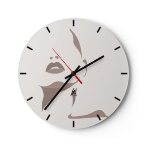 Wanduhr - Glasuhr - Ein minimalistisches Frauenporträt in Beigetönen. - 30x30cm - Aus Licht und Schatten - Moderne Wanddekoration für Wohnzimmer, Küche und Schlafzimmer ARTTOR