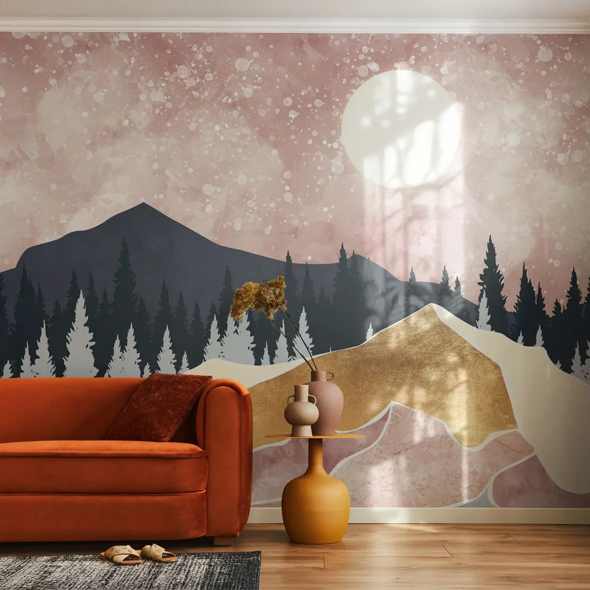 Selbstklebende Fototapete Deluxe Sticker - Nachtwache - Grafik, Landschaft, Berge - 100x70 cm