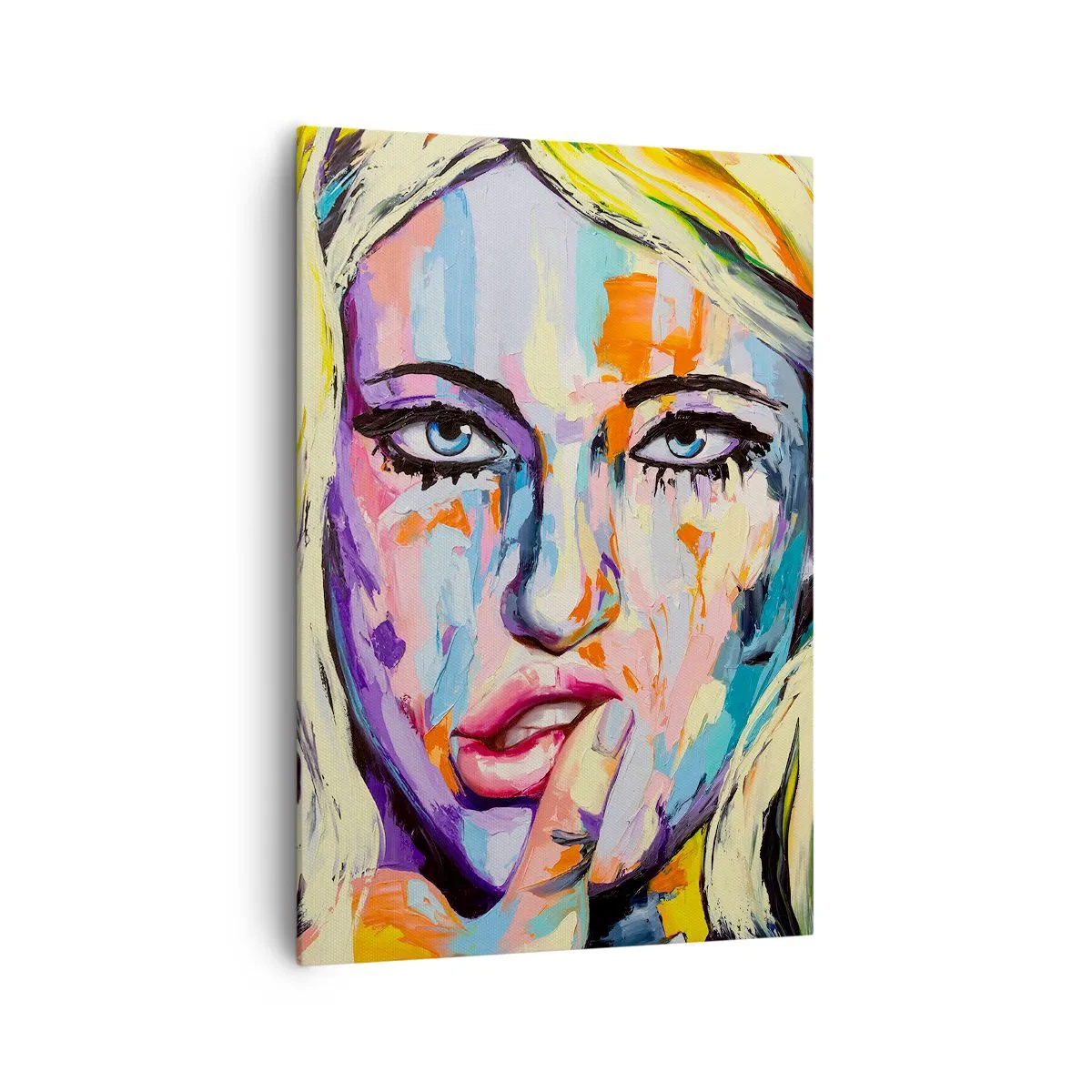 Bild auf Leinwand - Leinwandbild - Farbenfrohes Porträt einer Frau im abstrakten Stil - 70x100cm - Schau ihr direkt in die Augen - Moderne Wanddekoration für Wohnzimmer und Schlafzimmer ARTTOR