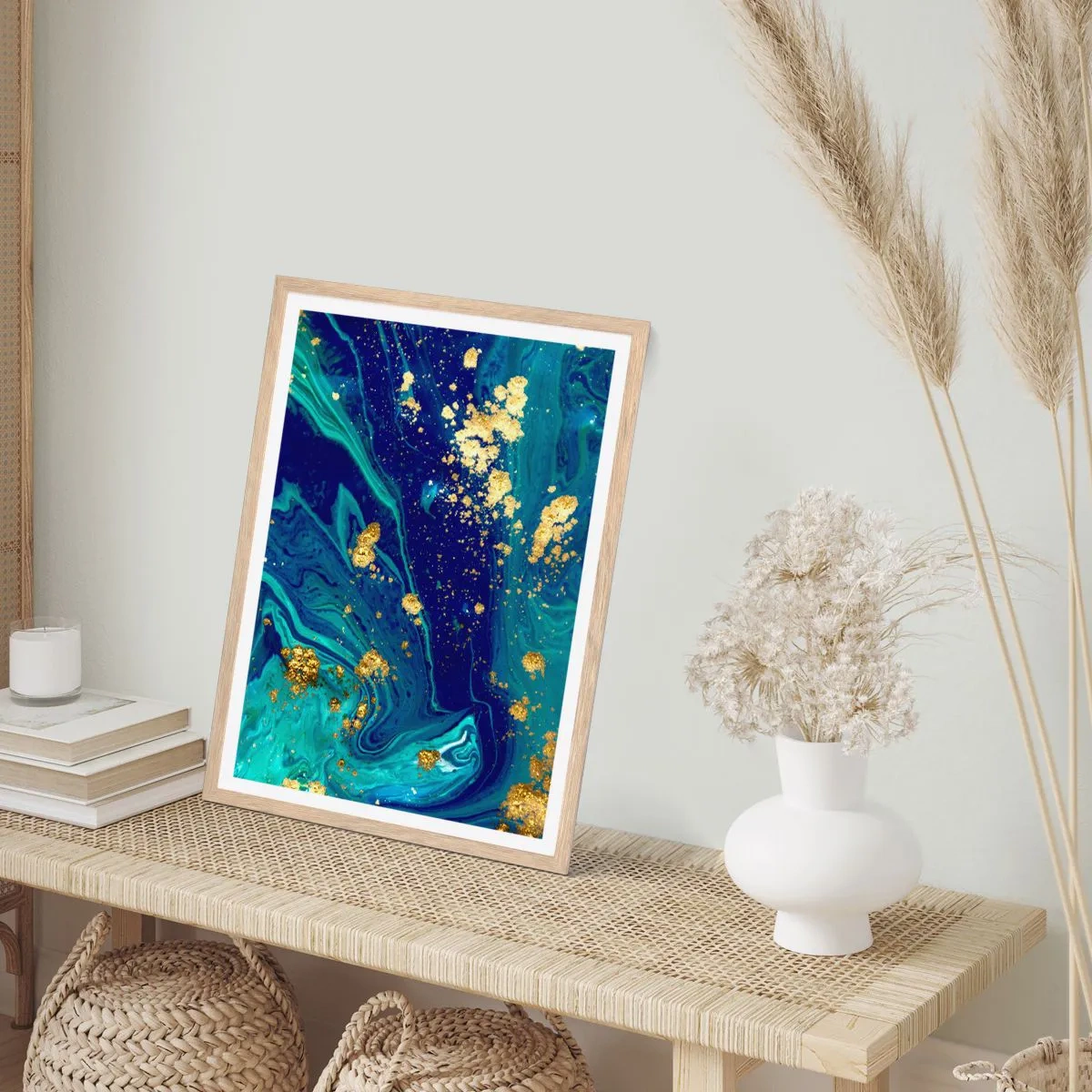 Poster in einem Rahmen aus heller Eiche - Die Blütenblätter der Sonne - 70x100 cm