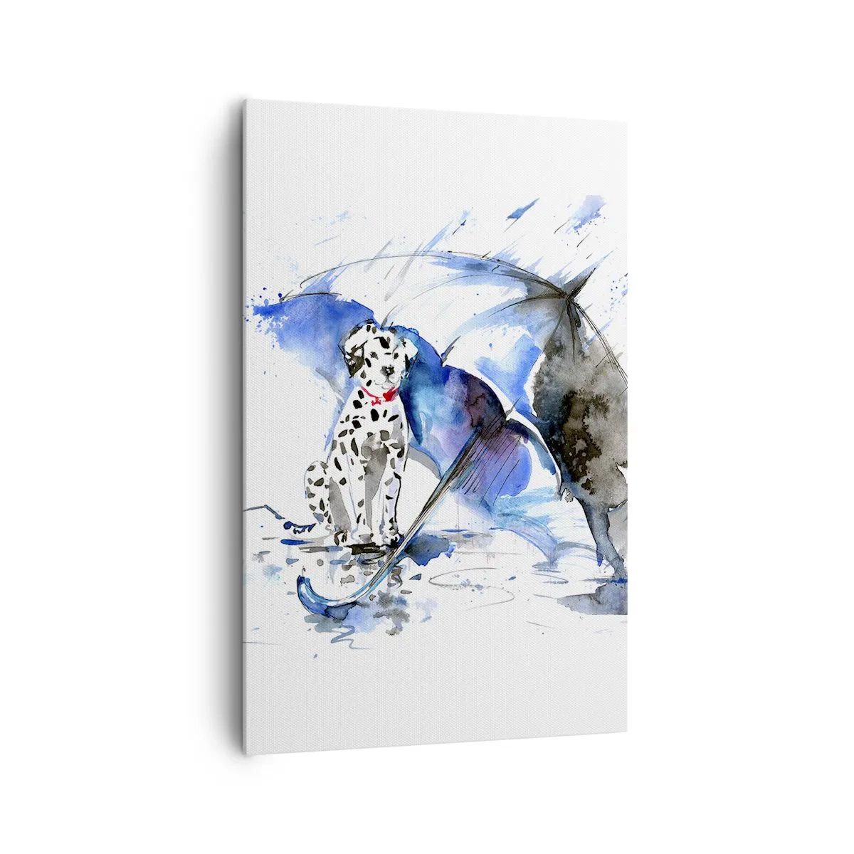 Bild auf Leinwand - Leinwandbild - Aquarellmalerei eines Dalmatiners mit einem Regenschirm im Hintergrund - 80x120cm - Dafür ist ein Freund da - Moderne Wanddekoration für Wohnzimmer und Schlafzimmer ARTTOR