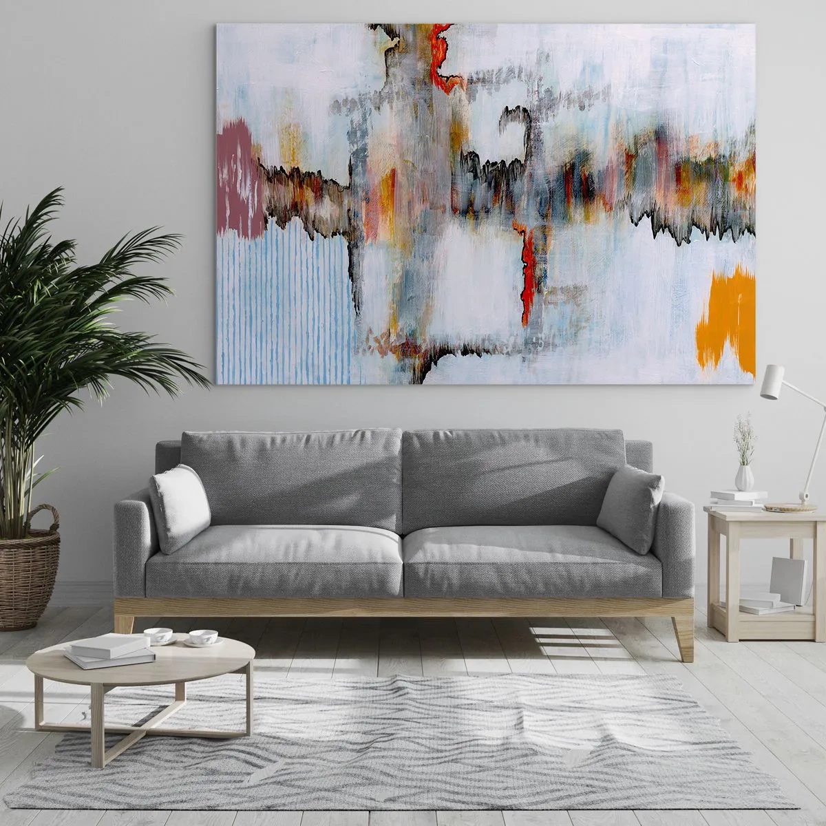 Glasbild - Bild auf glas - Abstrakte Komposition mit energetischen Farben - 100x70cm - Ein Stock auf dem Wasser - Moderne Wanddekoration für Wohnzimmer und Schlafzimmer ARTTOR