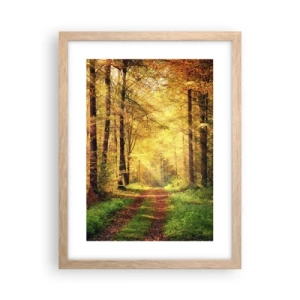 Poster in einem Rahmen aus heller Eiche - Waldgoldene Stille - 30x40 cm