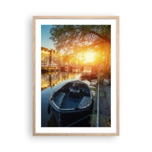 Poster in einem Rahmen aus heller Eiche - Morgen in Amsterdam - 50x70 cm