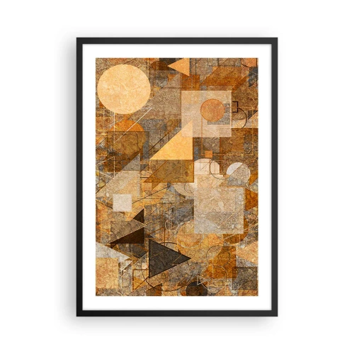 Poster in einem schwarzem Rahmen - Abstrakte geometrische Komposition in Braun- und Orangetönen - 50x70cm - Eine kubistische Studie aus Bronze - Moderne Wanddekoration für Wohnzimmer und Schlafzimmer ARTTOR