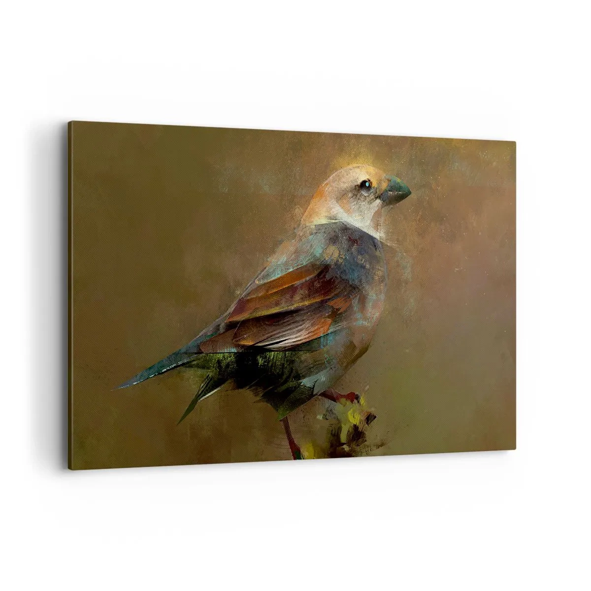 Bild auf Leinwand - Leinwandbild - Eine künstlerische Interpretation eines Spatzen auf braunem Hintergrund - 100x70cm - Ein Spatz, ein kleines Vögelchen - Moderne Wanddekoration für Wohnzimmer und Schlafzimmer ARTTOR
