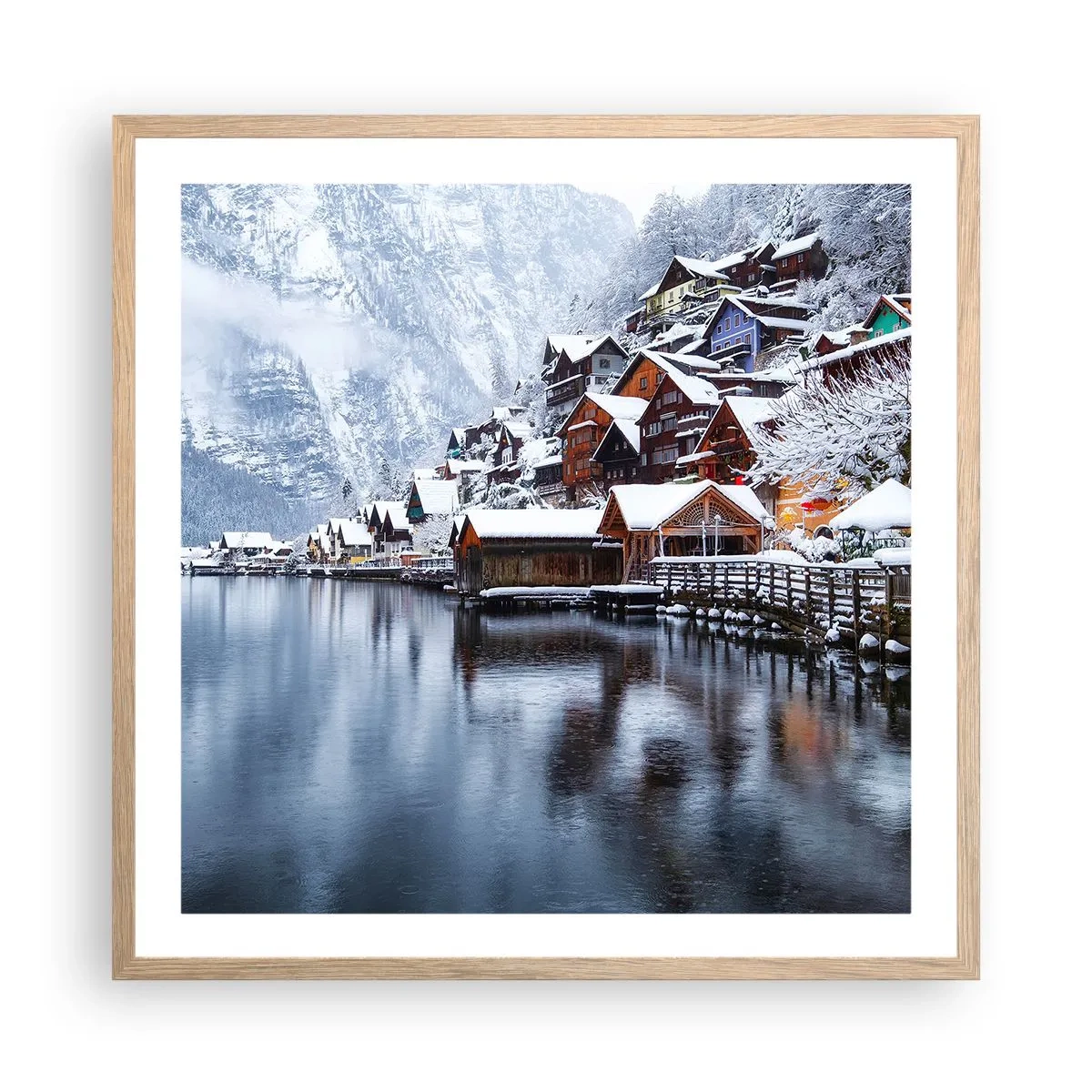 Poster in einem Rahmen aus heller Eiche - In winterlicher Dekoration - 60x60 cm