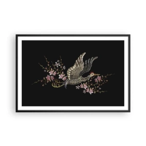 Poster in einem schwarzem Rahmen - Exotischer gestickter Vogel - 91x61 cm