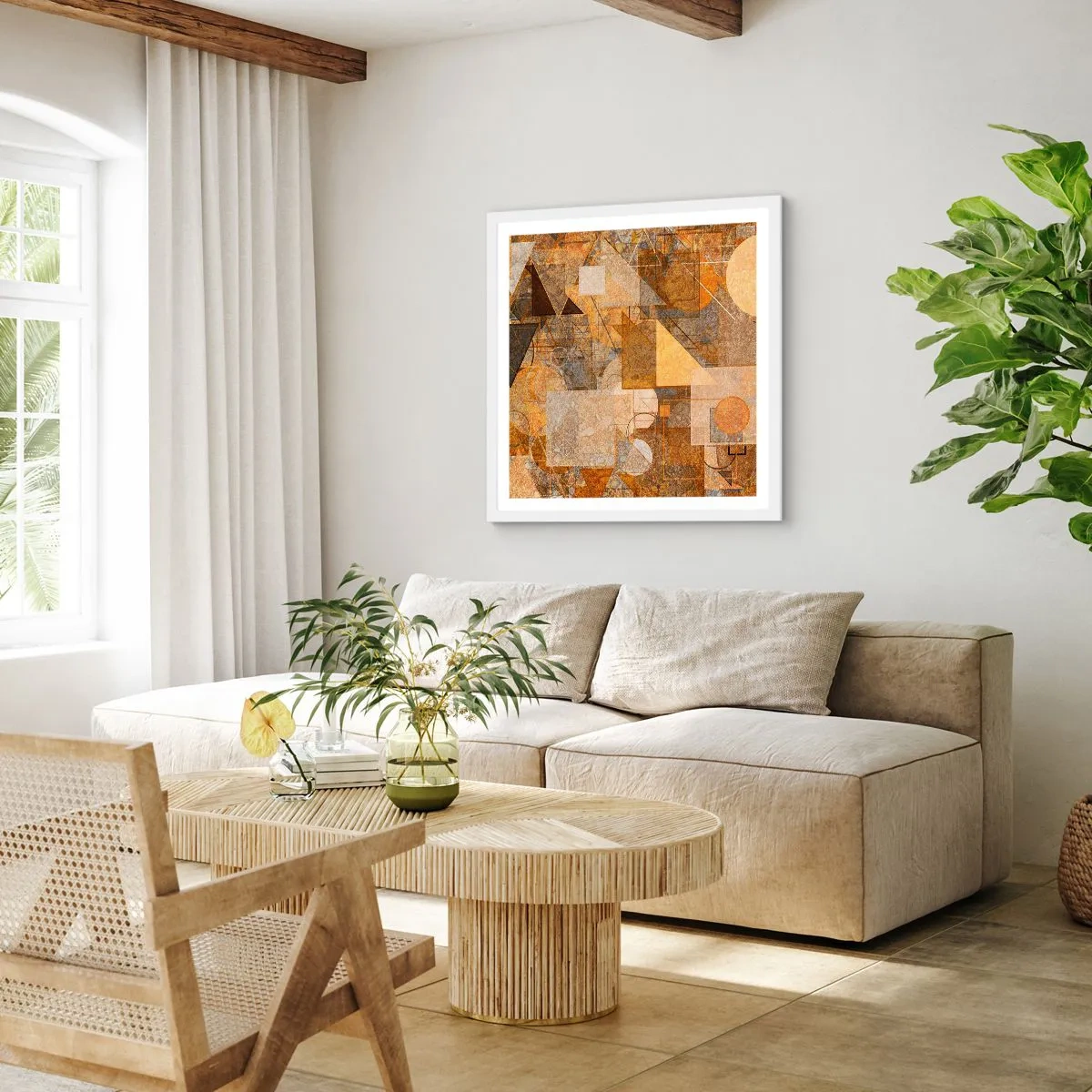 Poster in einem weißen Rahmen - Eine kubistische Studie aus Bronze - 30x30 cm