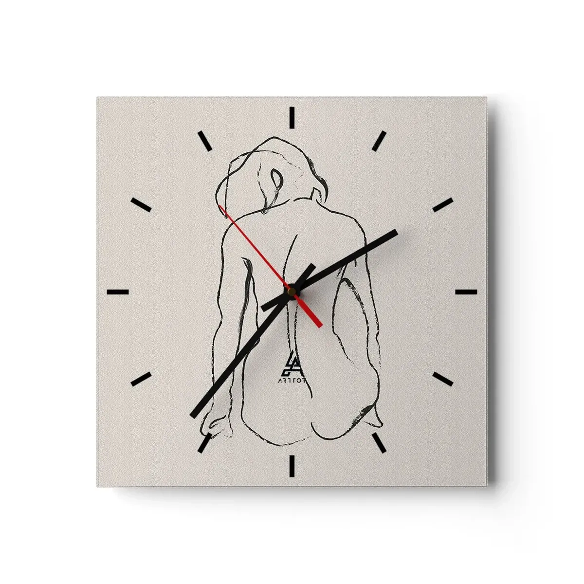 Wanduhr - Glasuhr - Eine subtile Skizze der Silhouette eines Mädchens von hinten - 30x30cm - Mädchenakt - Moderne Wanddekoration für Wohnzimmer und Schlafzimmer ARTTOR