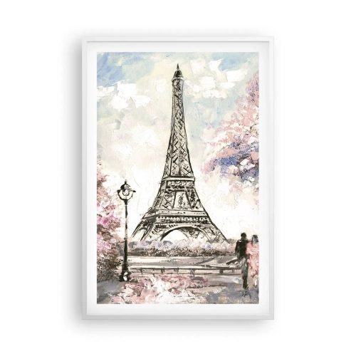 Poster in einem weißen Rahmen - Aprilspaziergang durch Paris - 61x91 cm