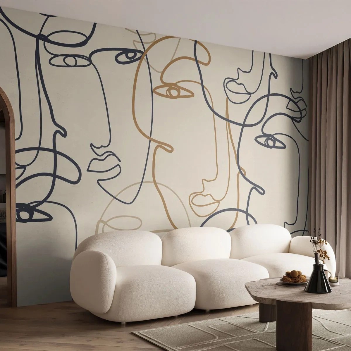 Fototapete Premium Sand - Mit einer Linie gezeichnete Konturflächen - 100x70cm - Das Porträt wird multipliziert - Moderne Wanddekoration für Wohnzimmer und Schlafzimmer ARTTOR