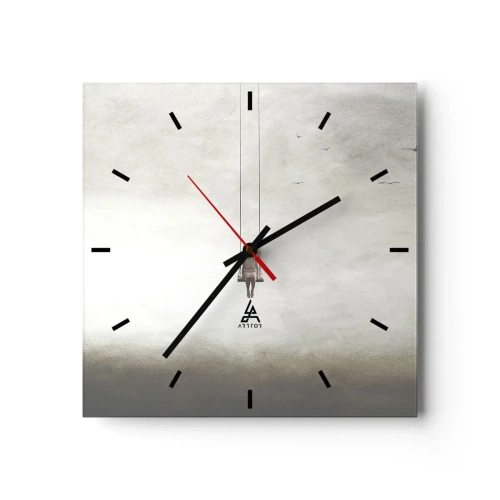 Wanduhr - Glasuhr - Eine Figur auf einer Schaukel, die im Raum schwebt - 30x30cm - Ein Kind in uns - Moderne Wanddekoration für Wohnzimmer und Schlafzimmer ARTTOR