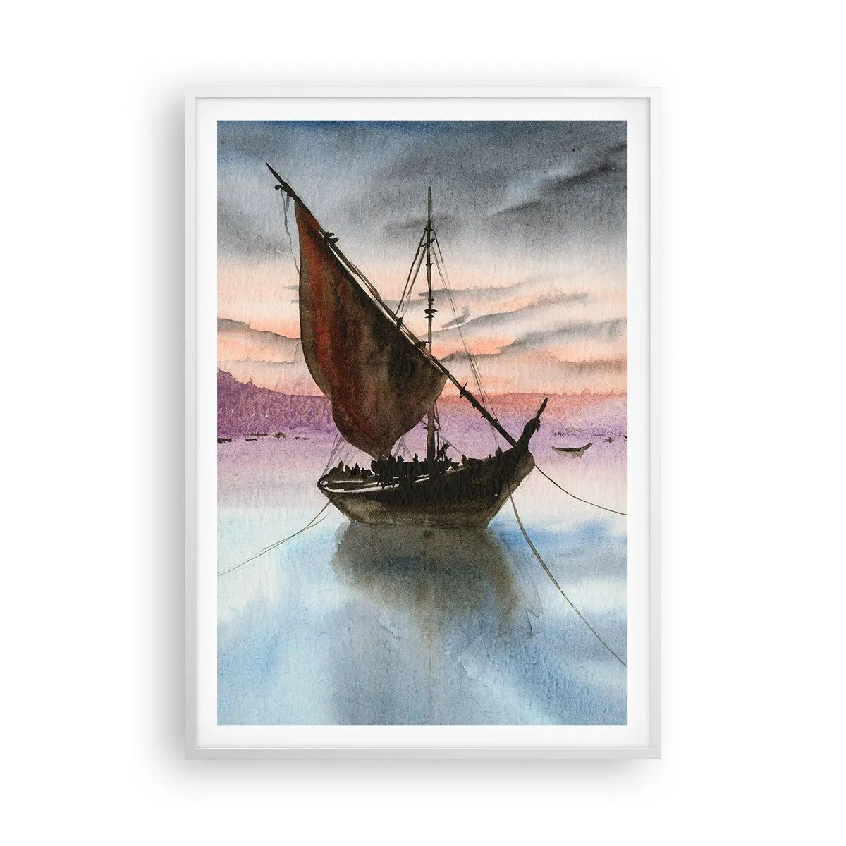 Poster in einem weißen Rahmen - Abend am Hafen - 70x100 cm