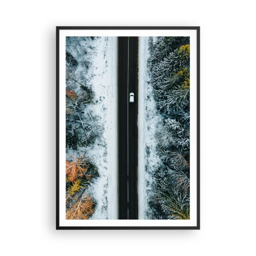 Poster in einem schwarzem Rahmen - Schnitt durch den Winterwald - 70x100 cm