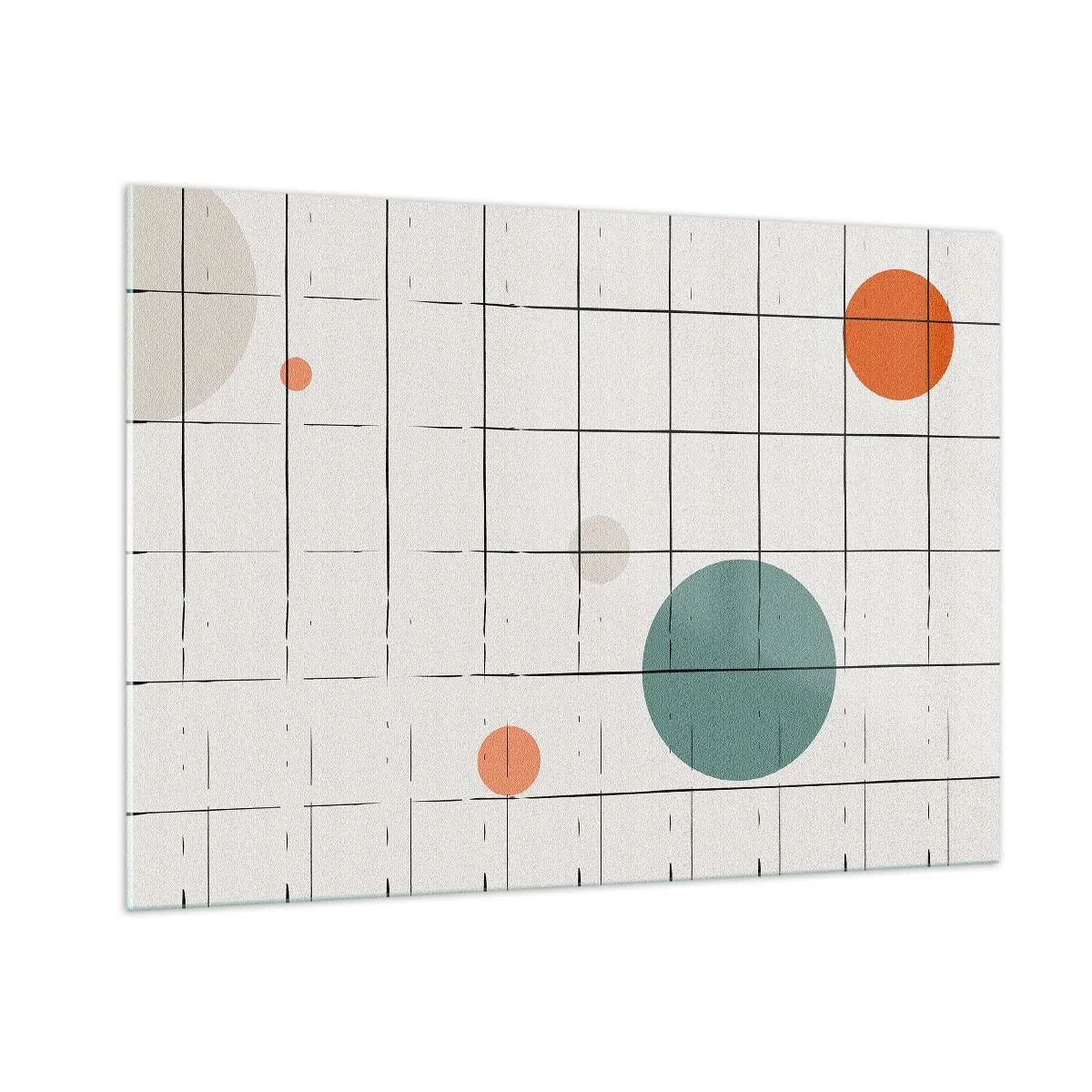 Glasbild - Bild auf glas - Bunte Kreise auf einem geometrischen Raster aus dünnen Linien - 100x70cm - Gefangen. Wir oder sie? - Moderne Wanddekoration für Wohnzimmer und Schlafzimmer ARTTOR